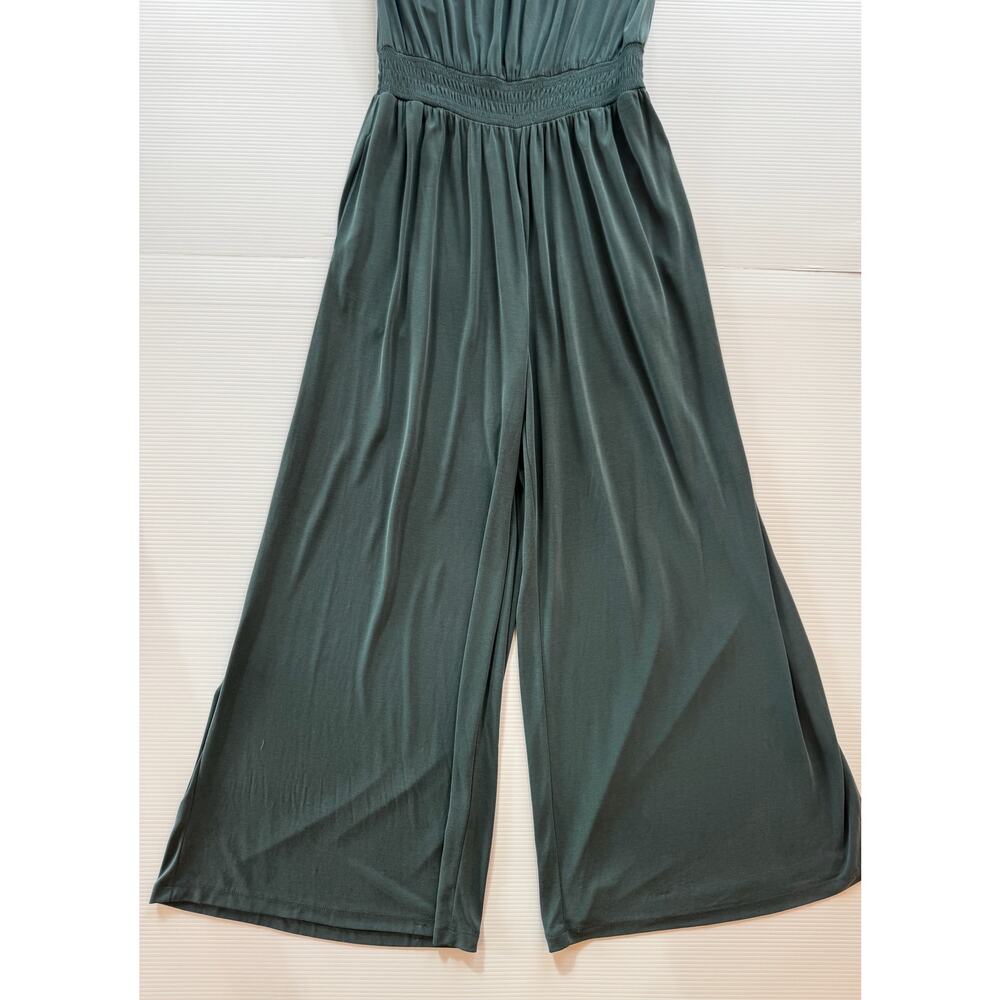 Anthropologie Rebecca Smocked Wide Leg Jumpsuit Teal Women’s Medium Off Shoulder - Picture 16 of 16